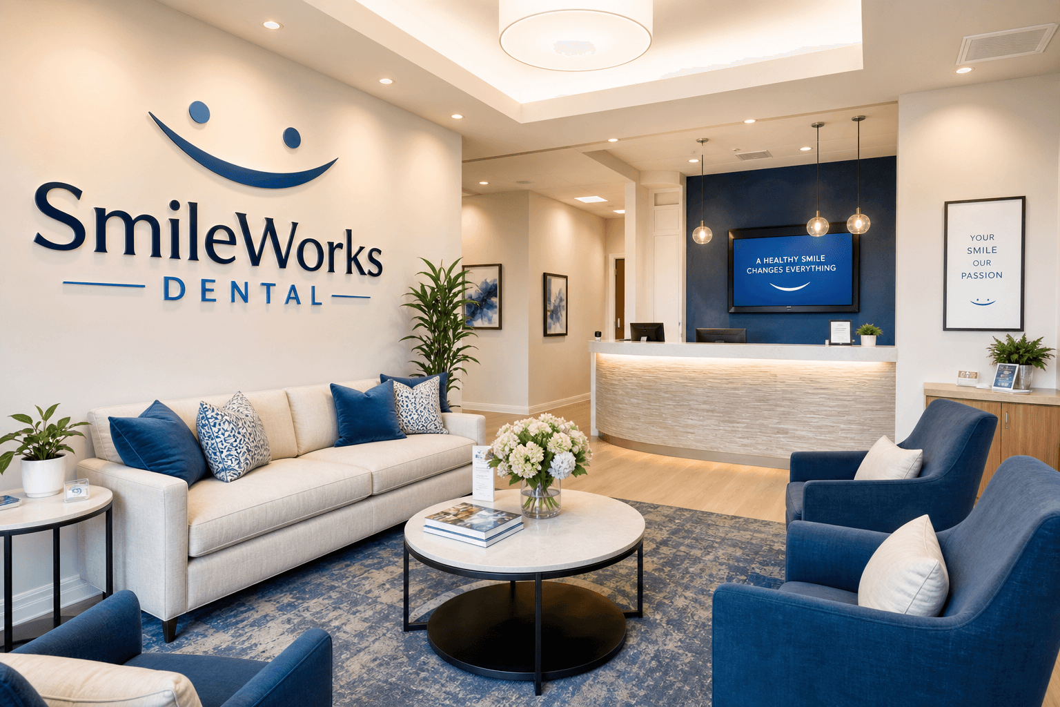 Wide view of the SmileWorks Dental clinic interior